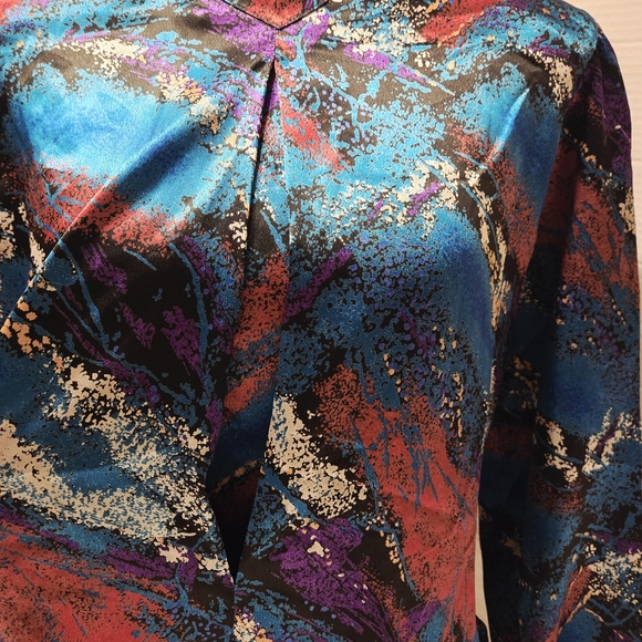 Vintage Michelle Stuart Sz M Magenta Paisley Cottagecore Blouse Retro Satin Feel - Picture 3 of 11
